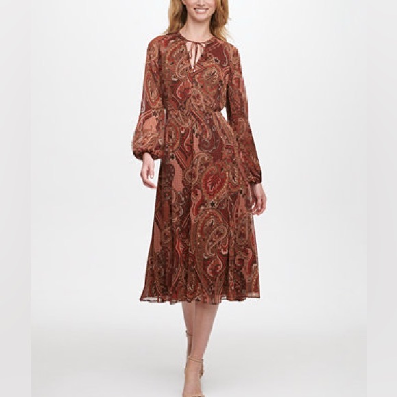 Tommy Hilfiger Red and Brown Long Sleeve Dress - Picture 5 of 5